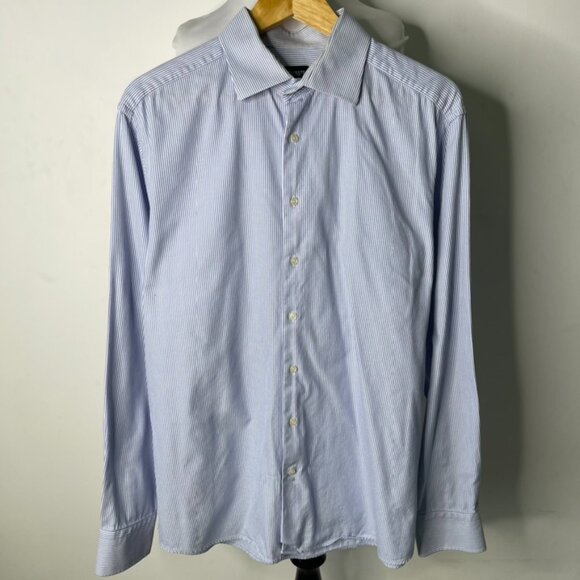 Hackett Men's Blue Striped Long Sleeve Button Down Shirt Size 17 - Picture 1 of 9